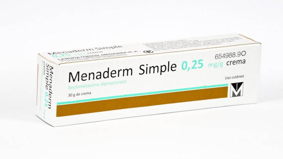 MENADERM SIMPLE 0,25 mg/g CREMA, 1 tubo de 60 g fotografía del envase.