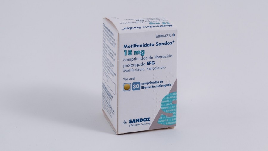 METILFENIDATO SANDOZ 18 mg COMPRIMIDOS DE LIBERACION PROLONGADA EFG , 30 comprimidos fotografía del envase.