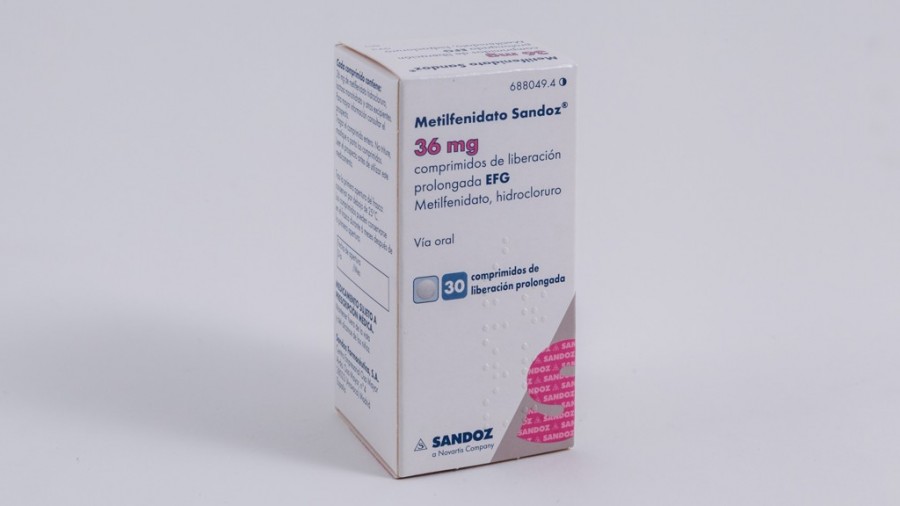 METILFENIDATO SANDOZ 36 mg COMPRIMIDOS DE LIBERACION PROLONGADA EFG , 30 comprimidos fotografía del envase.