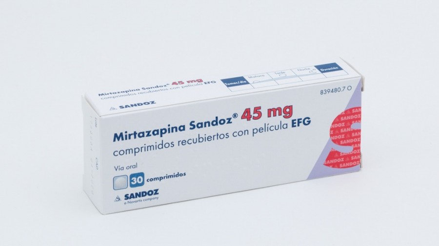 MIRTAZAPINA SANDOZ 45 mg COMPRIMIDOS RECUBIERTOS CON PELICULA EFG, 30 comprimidos fotografía del envase.
