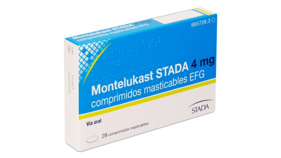 MONTELUKAST STADA 4 mg COMPRIMIDOS MASTICABLES EFG , 28 comprimidos fotografía del envase.