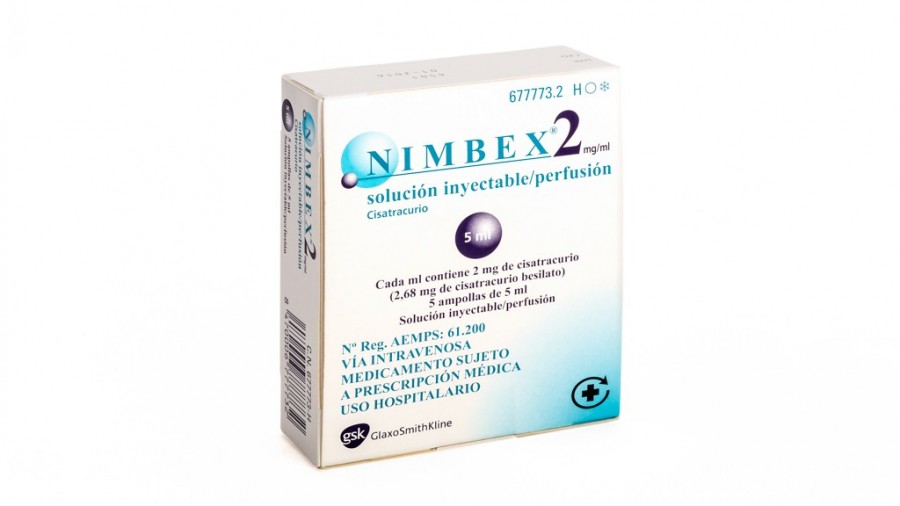 NIMBEX 2 mg/ml SOLUCION INYECTABLE/PERFUSION, 5 ampollas de 10 ml fotografía del envase.