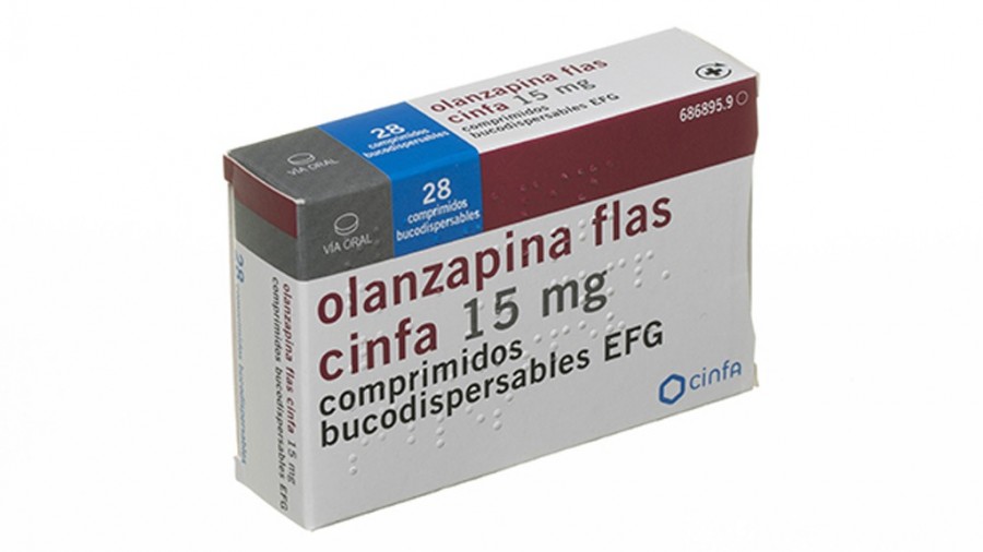 OLANZAPINA FLAS CINFA 15 mg COMPRIMIDOS BUCODISPERSABLES EFG, 28 comprimidos fotografía del envase.