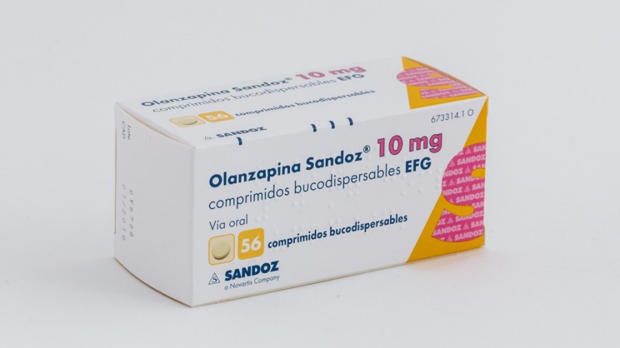 OLANZAPINA SANDOZ  10 mg COMPRIMIDOS BUCODISPERSABLES EFG , 28 comprimidos fotografía del envase.