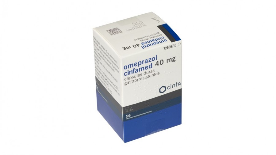 OMEPRAZOL CINFAMED 40 mg CAPSULAS DURAS GASTRORRESISTENTES, 28 cápsulas (Al/Al) fotografía del envase.