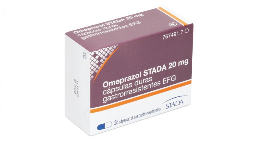 OMEPRAZOL STADA 20 mg CAPSULAS DURAS GASTRORRESISTENTES EFG , 56 cápsulas fotografía del envase.