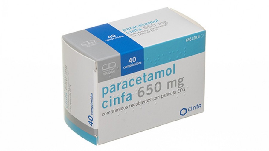 PARACETAMOL CINFA 650 mg COMPRIMIDOS RECUBIERTOS CON PELICULA EFG, 20 comprimidos fotografía del envase.