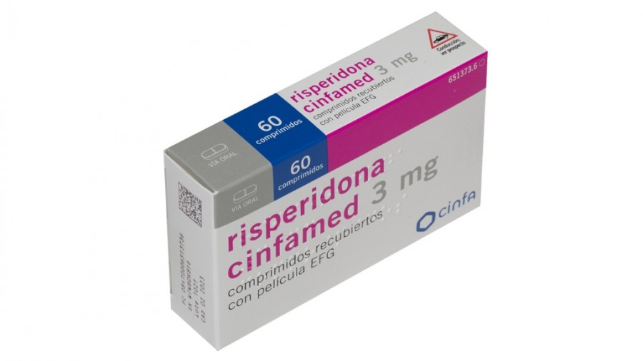 RISPERIDONA CINFAMED 3 mg COMPRIMIDOS RECUBIERTOS CON PELICULA  EFG , 20 comprimidos fotografía del envase.
