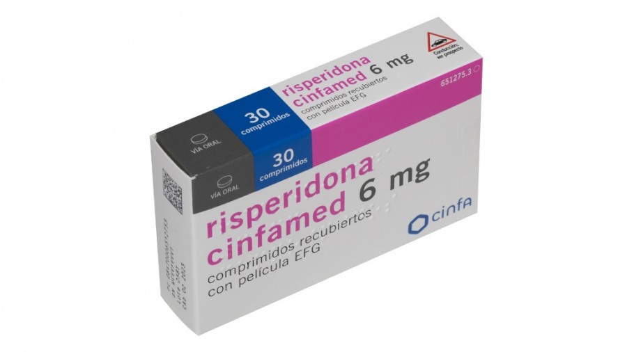 RISPERIDONA CINFAMED 6 mg COMPRIMIDOS RECUBIERTOS CON PELICULA EFG , 30 comprimidos fotografía del envase.