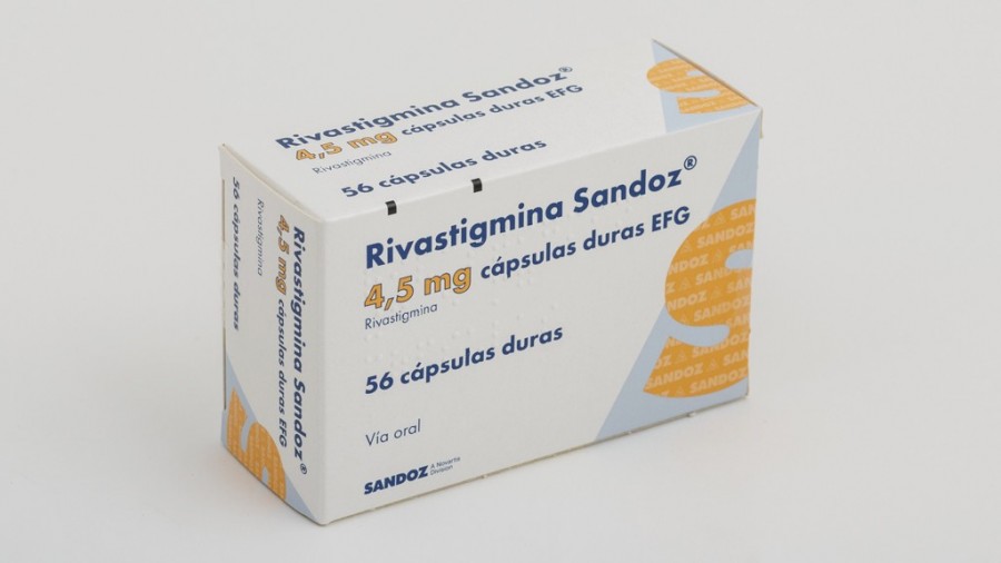 RIVASTIGMINA SANDOZ 4,5 mg CAPSULAS DURAS EFG, 56 cápsulas fotografía del envase.