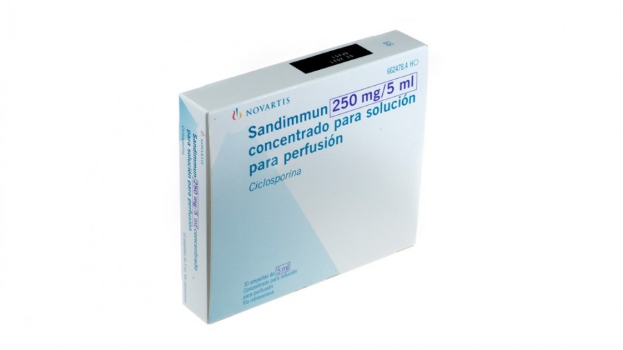 SANDIMMUN 250 mg/5 ml CONCENTRADO PARA SOLUCION PARA PERFUSION , 10 ampollas de 5 ml fotografía del envase.