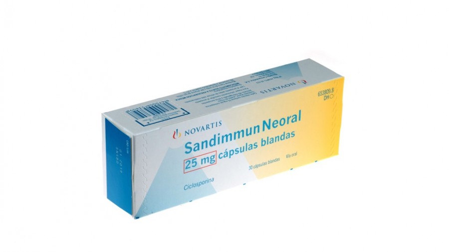 SANDIMMUN NEORAL 25 mg CAPSULAS BLANDAS, 30 cápsulas fotografía del envase.