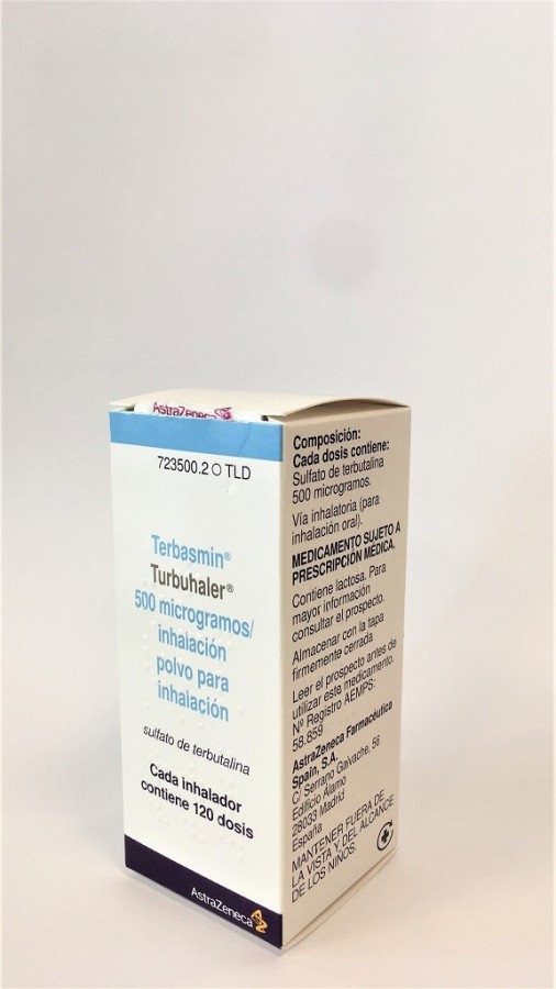 TERBASMIN TURBUHALER 500 microgramos/inhalacion POLVO PARA INHALACION, 1 inhalador de 100 dosis fotografía del envase.