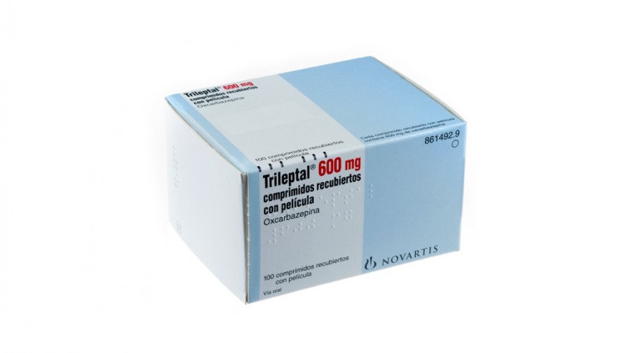 TRILEPTAL 600 mg COMPRIMIDOS RECUBIERTOS CON PELICULA , 100 comprimidos fotografía del envase.