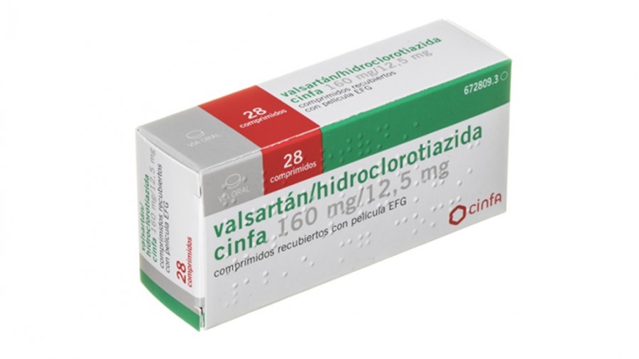 VALSARTAN/HIDROCLOROTIAZIDA CINFA 160 mg/12,5 mg COMPRIMIDOS RECUBIERTOS CON PELICULA EFG, 28 comprimidos fotografía del envase.