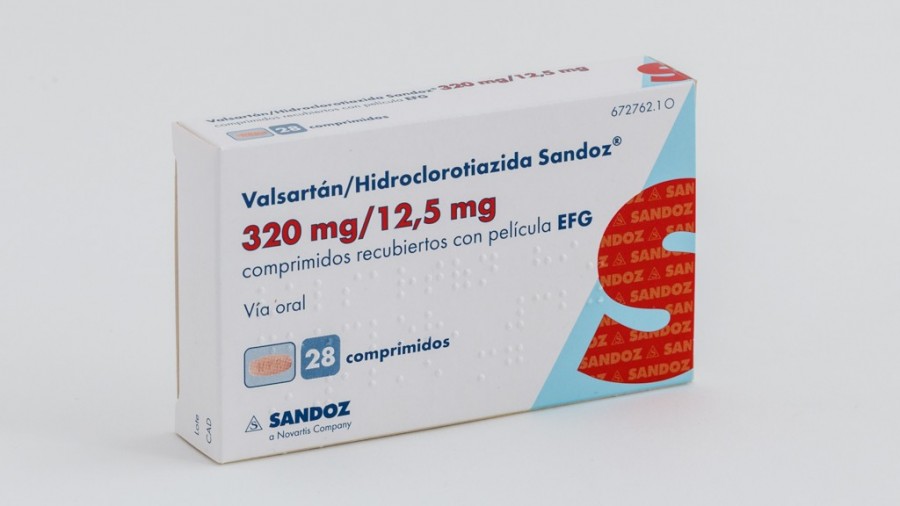 VALSARTAN/HIDROCLOROTIAZIDA SANDOZ 320 mg/12,5 mg COMPRIMIDOS RECUBIERTOS CON PELICULA EFG, 28 comprimidos fotografía del envase.