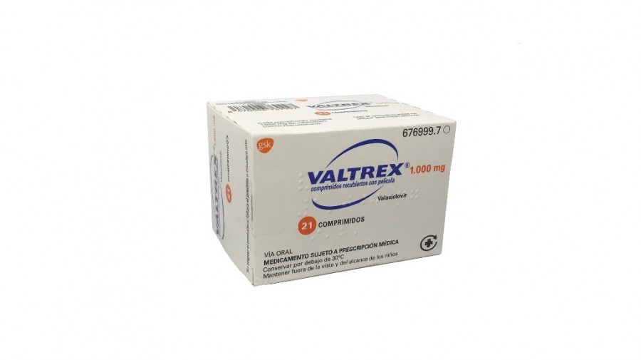 VALTREX 1.000 mg COMPRIMIDOS RECUBIERTOS CON PELÍCULA , 21 comprimidos fotografía del envase.
