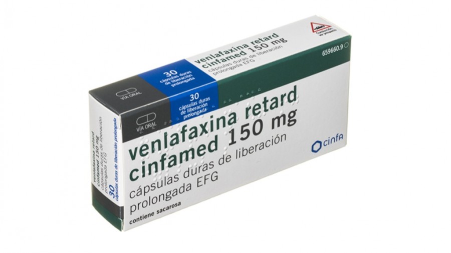 VENLAFAXINA RETARD CINFAMED 150 mg CAPSULAS DURAS DE LIBERACION PROLONGADA EFG , 30 cápsulas fotografía del envase.