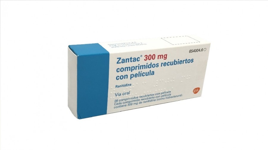 ZANTAC 300 mg, COMPRIMIDOS RECUBIERTOS CON PELICULA, 28 comprimidos fotografía del envase.