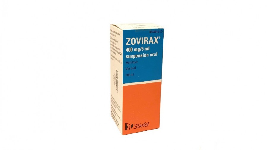 ZOVIRAX 400 mg/5 ml SUSPENSION ORAL , 1 frasco de 100 ml fotografía del envase.
