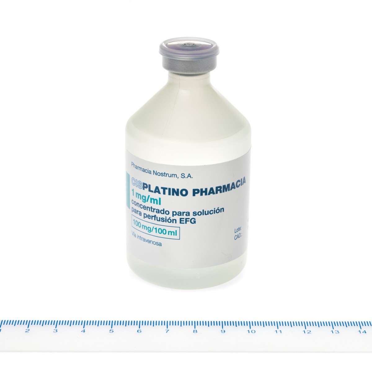 CISPLATINO PHARMACIA 1 mg/ml CONCENTRADO PARA SOLUCION PARA PERFUSION EFG , 1 vial de 50 ml fotografía de la forma farmacéutica.