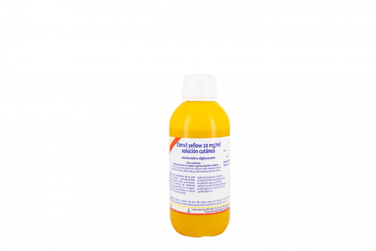 CLORXIL YELLOW 20 MG/ML SOLUCION CUTANEA, 50 frascos de 60 ml fotografía de la forma farmacéutica.
