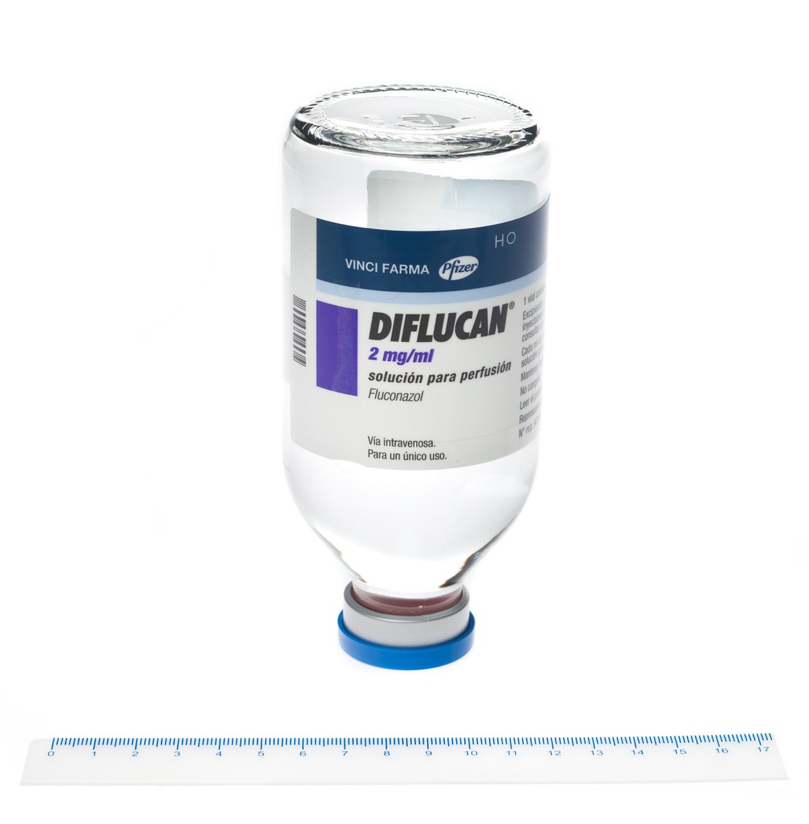DIFLUCAN 2 mg/ml SOLUCION PARA PERFUSION ,  1 vial de 100 ml fotografía de la forma farmacéutica.