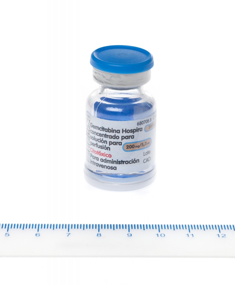 GEMCITABINA HOSPIRA 200 mg CONCENTRADO PARA SOLUCION PARA PERFUSION , 1 vial de 5,3 ml fotografía de la forma farmacéutica.