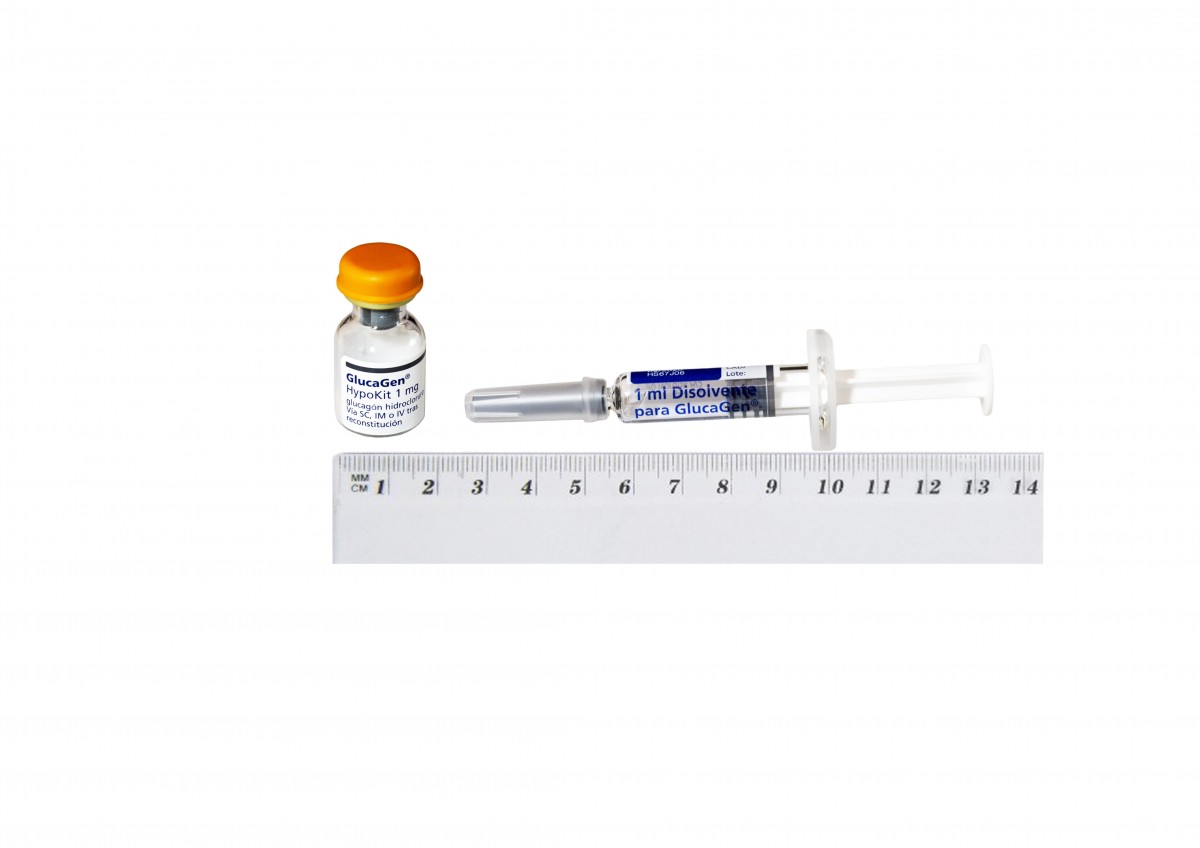 GLUCAGEN  HYPOKIT 1 mg POLVO Y DISOLVENTE PARA SOLUCION INYECTABLE , 1 vial + 1 jeringa precargada de disolvente fotografía de la forma farmacéutica.