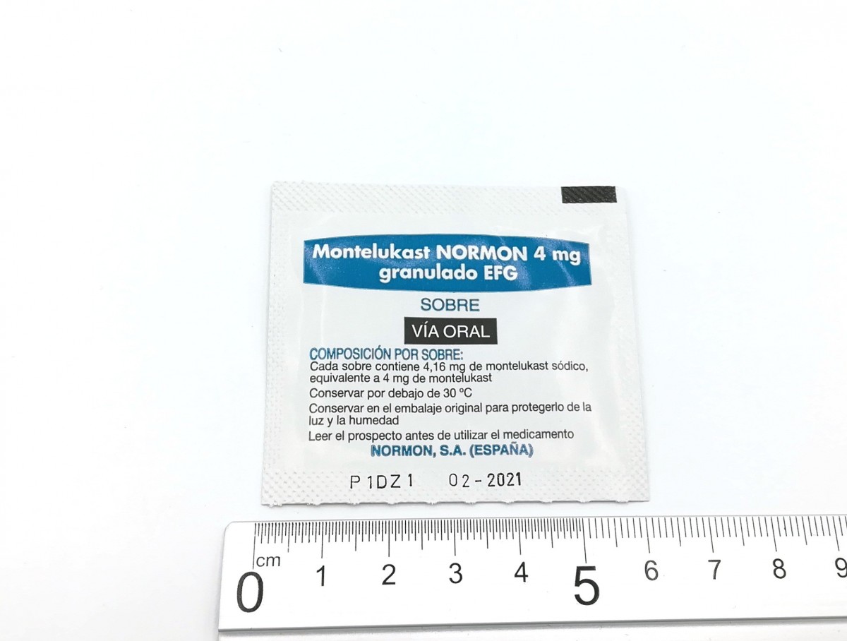 MONTELUKAST NORMON 4 mg GRANULADO EFG, 28 sobres fotografía de la forma farmacéutica.