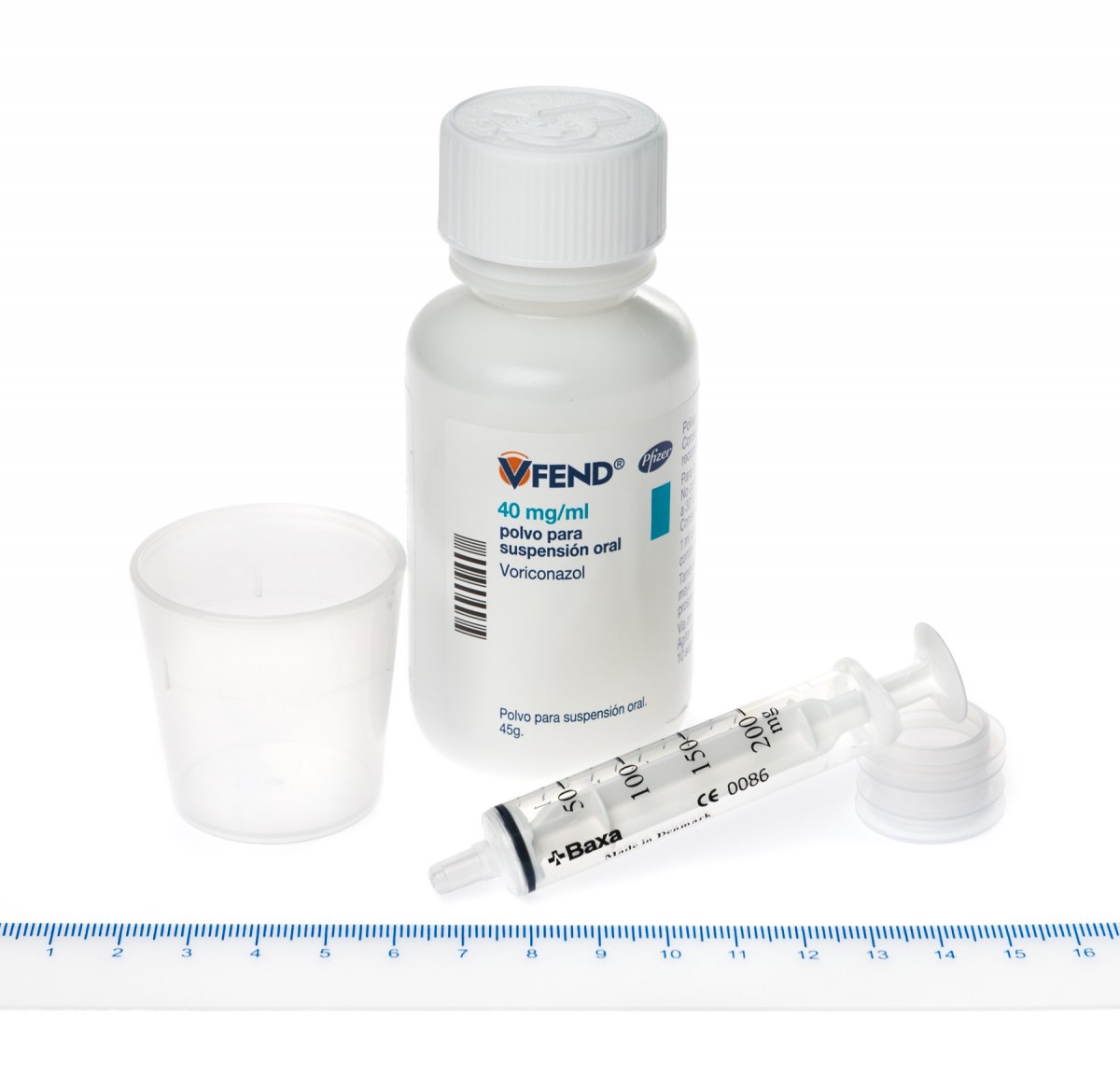 VFEND 40 mg/ml POLVO PARA SUSPENSION ORAL, 1 frasco de 75 ml fotografía de la forma farmacéutica.