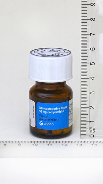 MERCAPTOPURINA ASPEN 50 MG COMPRIMIDOS , 25 comprimidos fotografía de la forma farmacéutica.