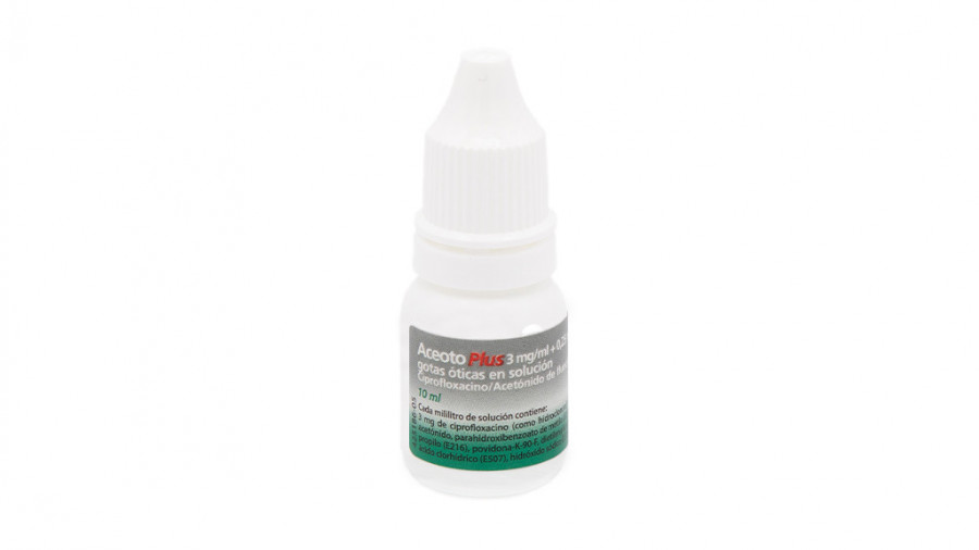 ACEOTO PLUS 3 mg/ml + 0,25 mg/ml GOTAS ÓTICAS EN SOLUCIÓN , 1 frasco de 10 ml fotografía de la forma farmacéutica.