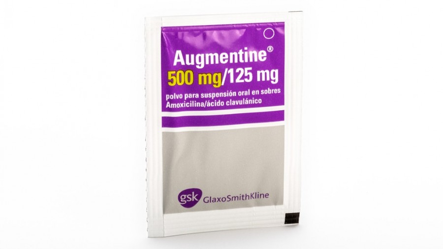 AUGMENTINE 500 mg/125 mg POLVO PARA SUSPENSION ORAL EN SOBRES, 500 sobres fotografía de la forma farmacéutica.