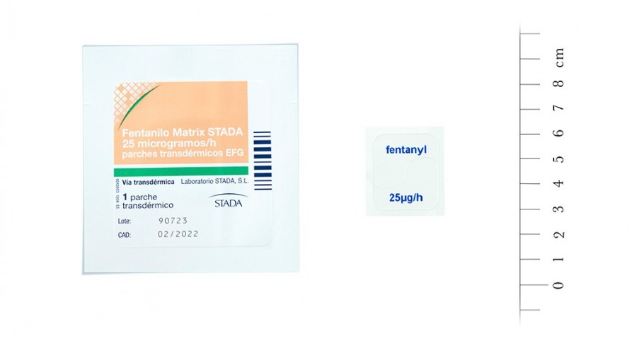 FENTANILO MATRIX STADA 25 microgramos /H PARCHE TRANSDERMICOS EFG, 5 parches fotografía de la forma farmacéutica.