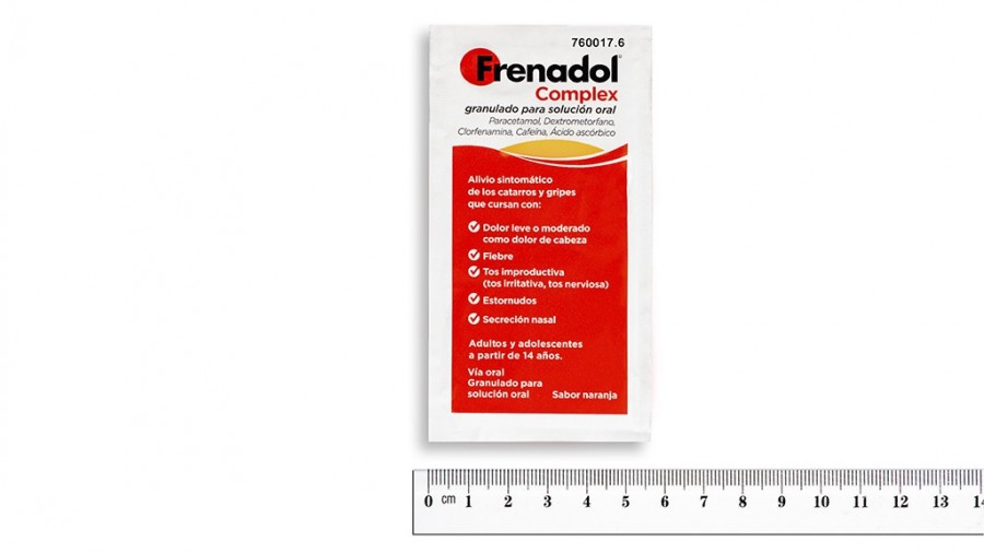 FRENADOL COMPLEX GRANULADO PARA SOLUCION ORAL , 10 sobres fotografía de la forma farmacéutica.