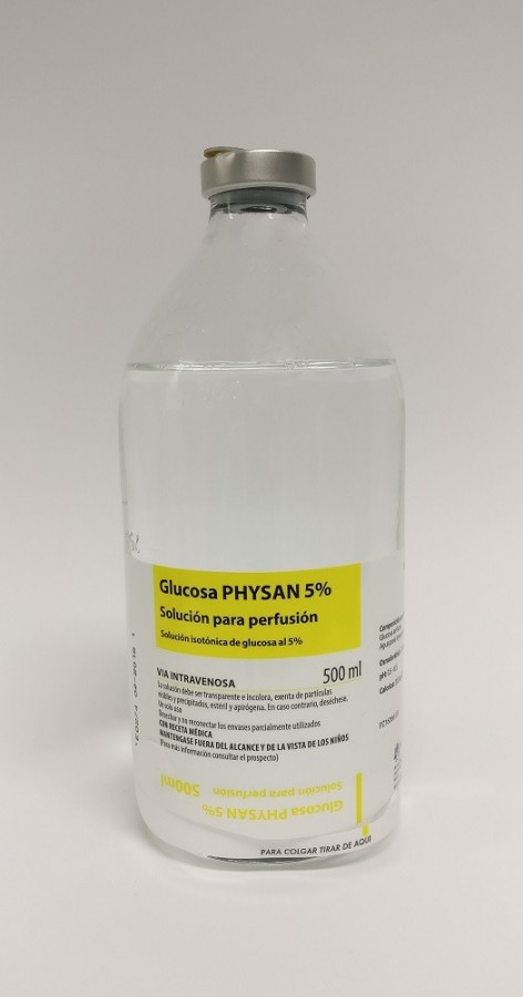 GLUCOSA PHYSAN 5% SOLUCION PARA PERFUSION ,  30 bolsas de 250 ml (PP) fotografía de la forma farmacéutica.