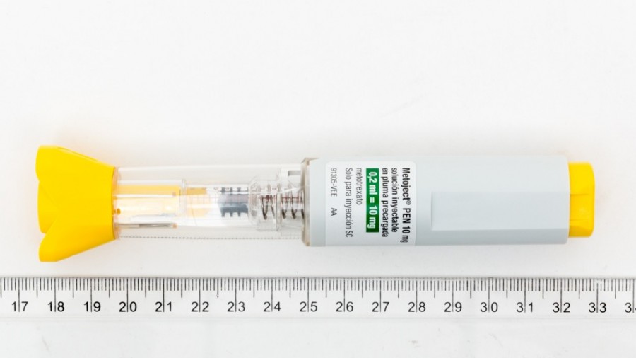 METOJECT PEN 10 MG SOLUCION INYECTABLE EN PLUMA PRECARGADA , 1 pluma precargada de 0,2 ml fotografía de la forma farmacéutica.