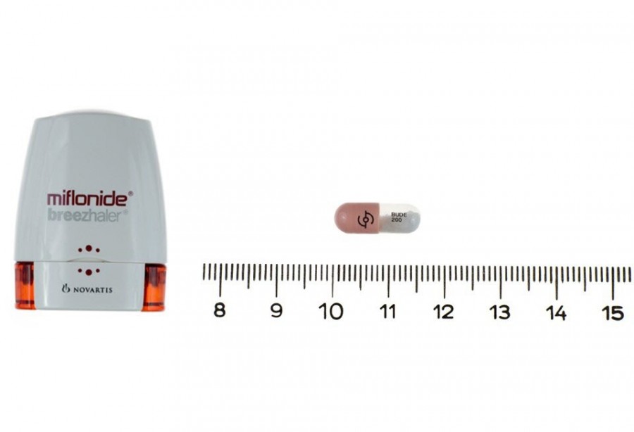 MIFLONIDE BREEZHALER 200 MICROGRAMOS POLVO PARA INHALACION (CAPSULA DURA) , 1 inhalador + 60 cápsulas fotografía de la forma farmacéutica.