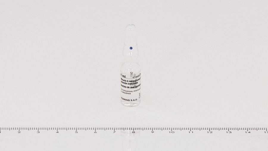 MINURIN 4 MICROGRAMOS/ML SOLUCIÓN INYECTABLE , 10 ampollas de 1 ml fotografía de la forma farmacéutica.