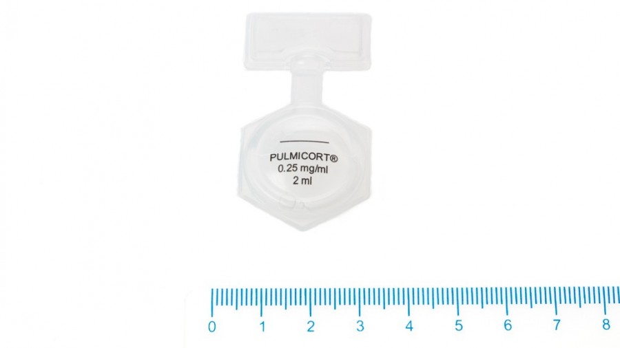 PULMICORT 0,25 mg/ml SUSPENSION PARA INHALACION POR  NEBULIZADOR, 5 ampollas de 2 ml fotografía de la forma farmacéutica.