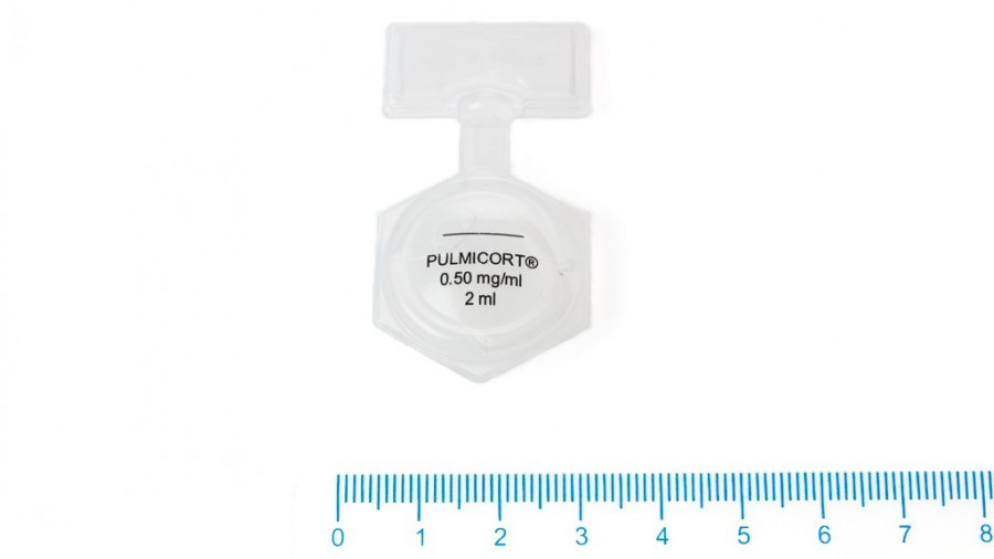 PULMICORT 0,50 mg/ml SUSPENSION PARA INHALACION POR NEBULIZADOR, 5 ampollas de 2 ml fotografía de la forma farmacéutica.