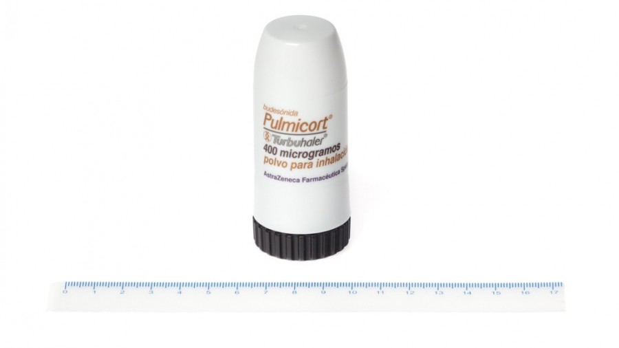 PULMICORT TURBUHALER 400 microgramos/inhalación POLVO PARA INHALACION, 1 inhalador de 100 dosis fotografía de la forma farmacéutica.