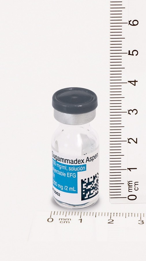 SUGAMMADEX ASPEN 100 MG/ML SOLUCIÓN INYECTABLE EFG, 10 viales de 5 ml fotografía de la forma farmacéutica.