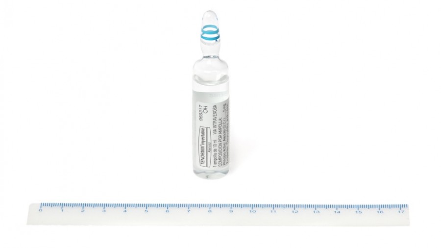 TENORMIN 0,5 mg/ml SOLUCION INYECTABLE , 5 ampollas de 10 ml fotografía de la forma farmacéutica.