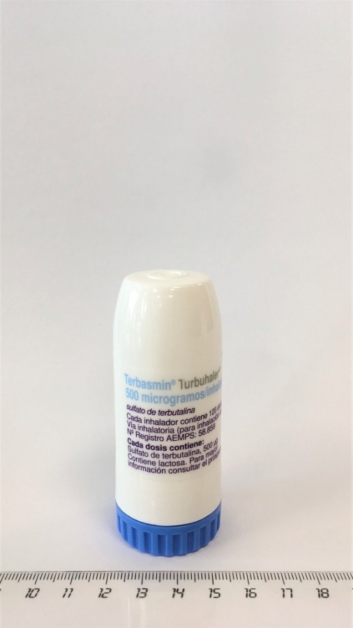 TERBASMIN TURBUHALER 500 microgramos/inhalacion POLVO PARA INHALACION, 1 inhalador de 100 dosis fotografía de la forma farmacéutica.