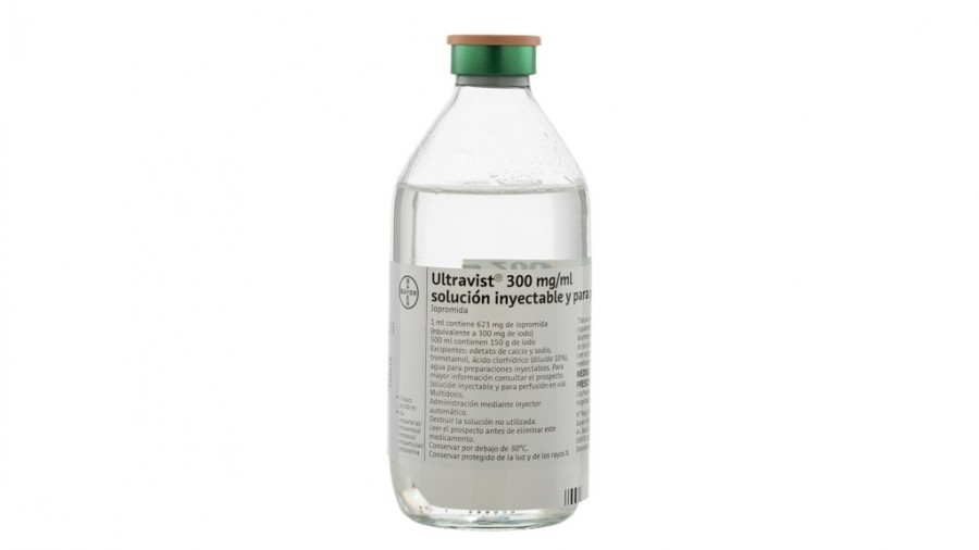 ULTRAVIST 300 mg/ml SOLUCION INYECTABLE Y PARA PERFUSION EN VIAL, 1 frasco de 50 ml fotografía de la forma farmacéutica.