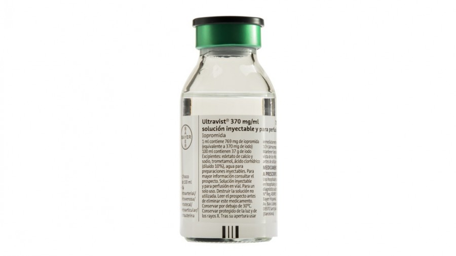 ULTRAVIST 370 mg/ml SOLUCION INYECTABLE Y PARA PERFUSION EN VIAL, 1 frasco de 50 ml fotografía de la forma farmacéutica.