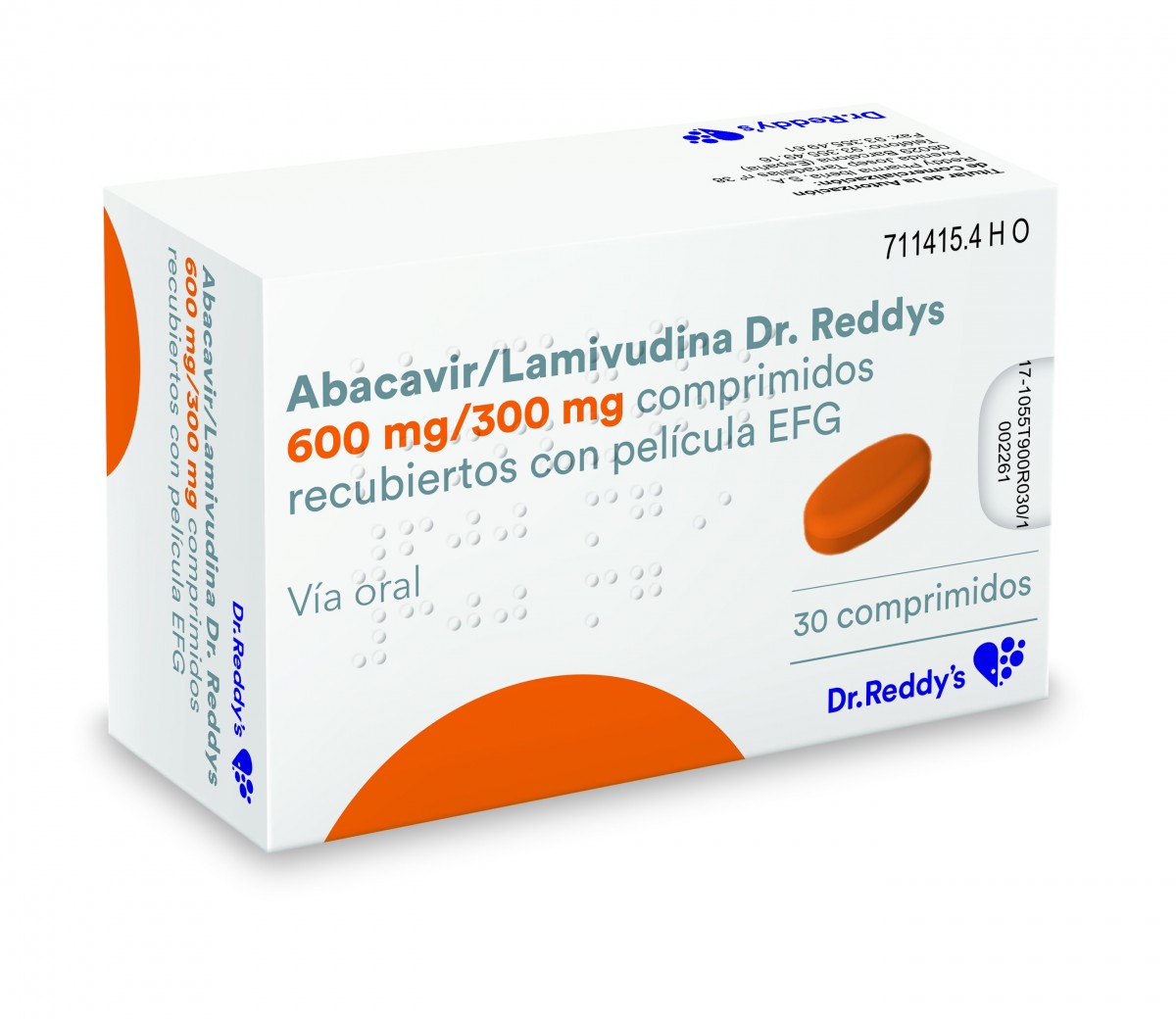 ABACAVIR/LAMIVUDINA  DR. REDDYS 600 MG/300 MG COMPRIMIDOS RECUBIERTOS CON PELICULA EFG 30 comprimidos fotografía del envase.