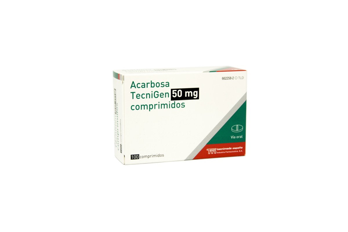 ACARBOSA TECNIGEN 50 mg COMPRIMIDOS, 100 comprimidos fotografía del envase.